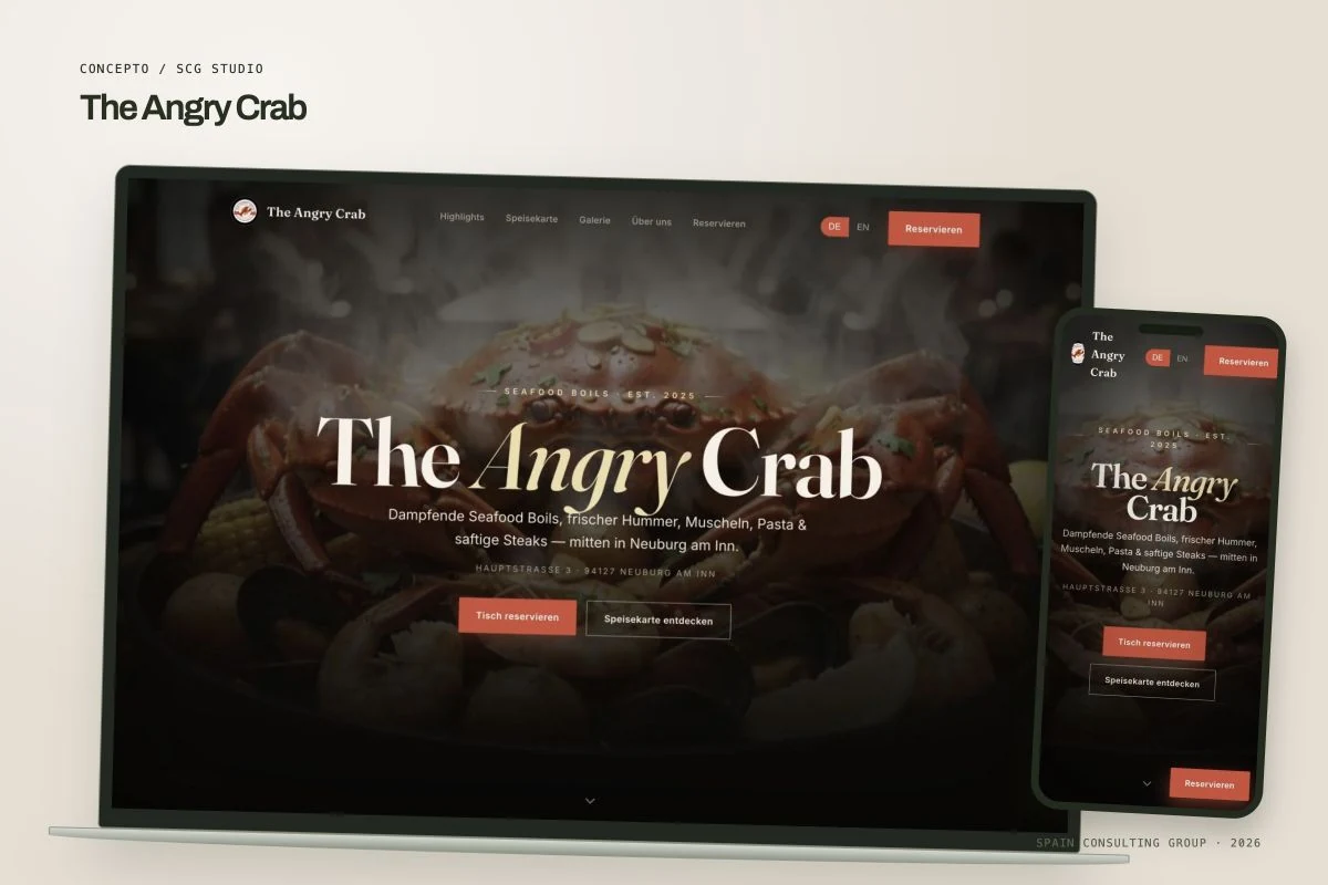 Presentation mockup · The Angry Crab